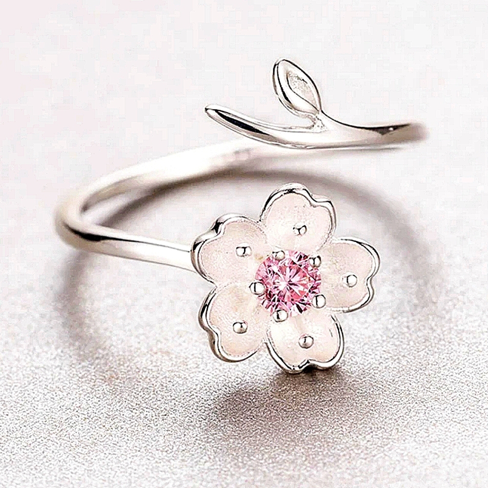 NWT 925Ss Japanese Sakura Cherry Blossom Flower Silver Adjustabl…